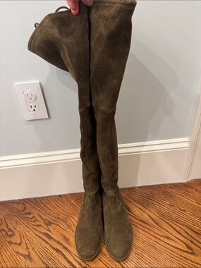 Stuart Weitzman Over-the-Knee Suede Boots in Olive Green
